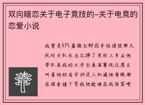 双向暗恋关于电子竞技的-关于电竞的恋爱小说